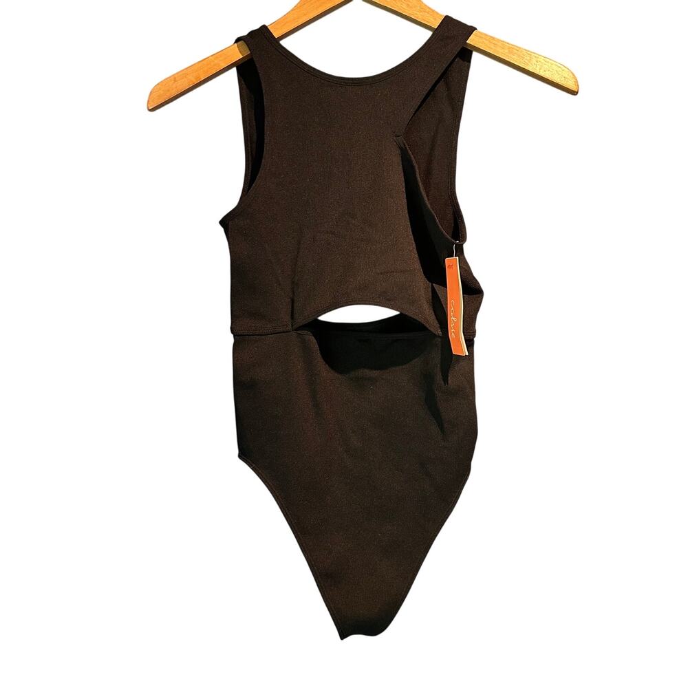 NWT Colsie Medium Black Bodysuit Cutouts front back and shoulder wardrobe staple